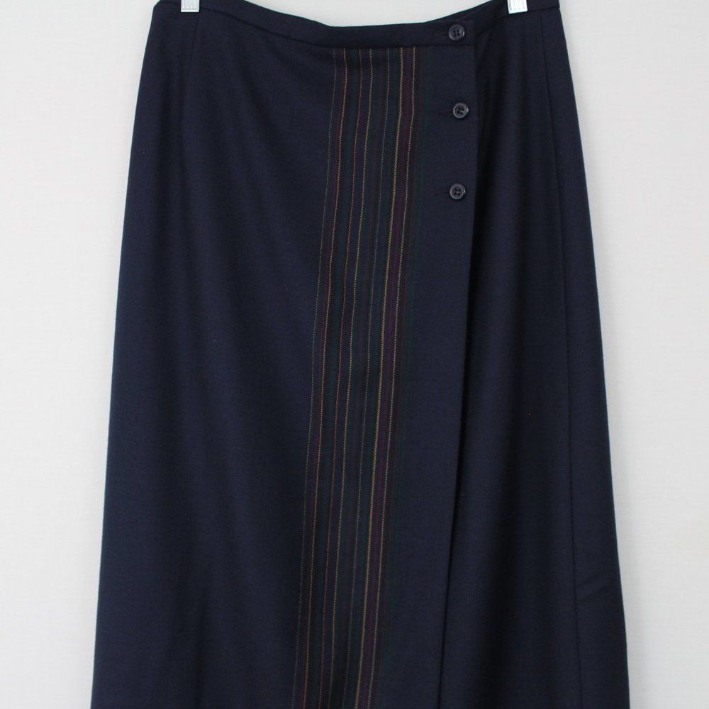 Pendleton Solid Navy Blue Long Plaid Stripe Skirt - image 3